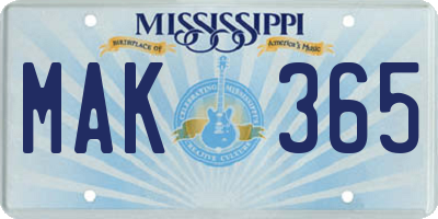MS license plate MAK365