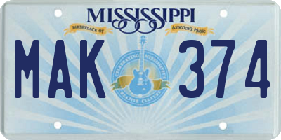 MS license plate MAK374