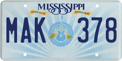 MS license plate MAK378