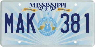 MS license plate MAK381