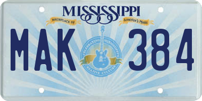 MS license plate MAK384