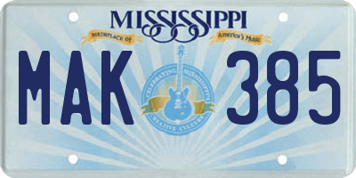 MS license plate MAK385