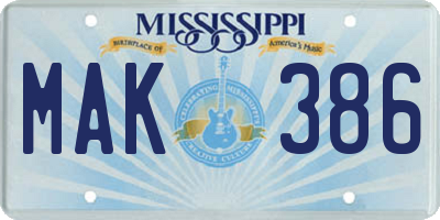 MS license plate MAK386