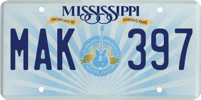 MS license plate MAK397