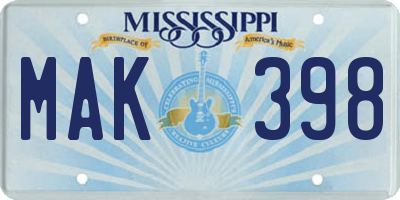 MS license plate MAK398