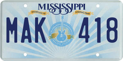 MS license plate MAK418