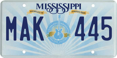 MS license plate MAK445