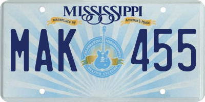 MS license plate MAK455