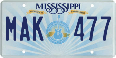 MS license plate MAK477