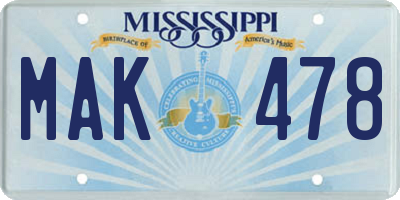 MS license plate MAK478
