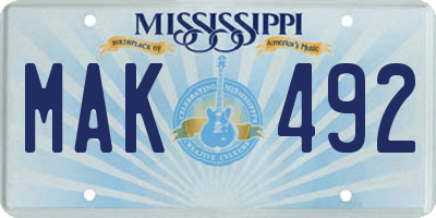 MS license plate MAK492