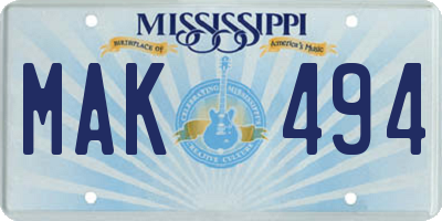 MS license plate MAK494