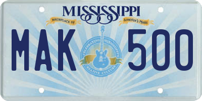 MS license plate MAK500