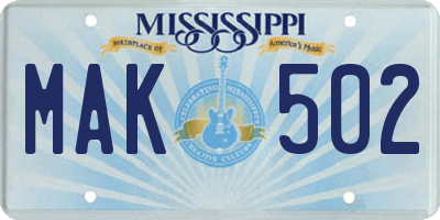 MS license plate MAK502