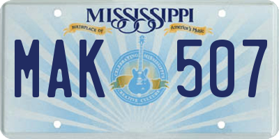 MS license plate MAK507