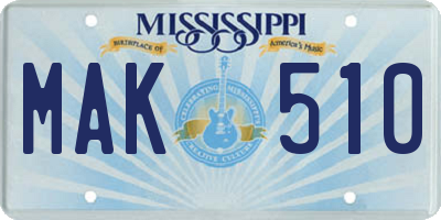MS license plate MAK510
