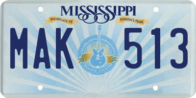 MS license plate MAK513