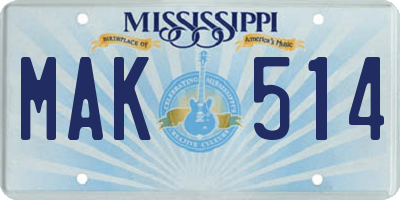 MS license plate MAK514