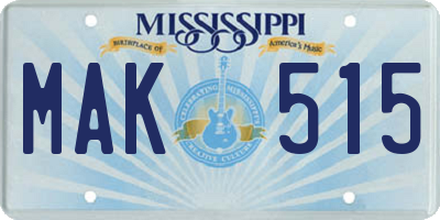 MS license plate MAK515