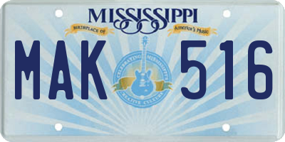 MS license plate MAK516