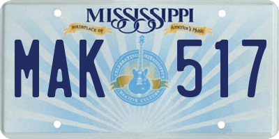 MS license plate MAK517
