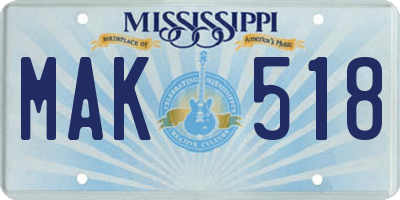 MS license plate MAK518
