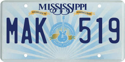 MS license plate MAK519