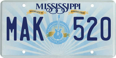MS license plate MAK520