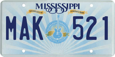 MS license plate MAK521