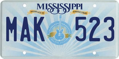 MS license plate MAK523