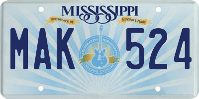 MS license plate MAK524