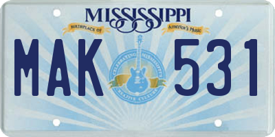 MS license plate MAK531
