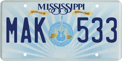MS license plate MAK533