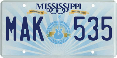 MS license plate MAK535
