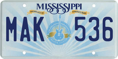 MS license plate MAK536