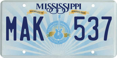 MS license plate MAK537