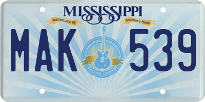 MS license plate MAK539