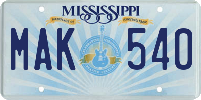 MS license plate MAK540