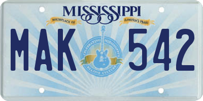 MS license plate MAK542