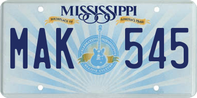 MS license plate MAK545