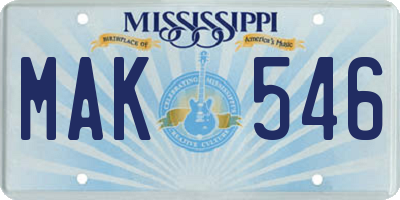 MS license plate MAK546