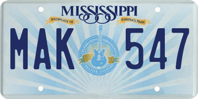 MS license plate MAK547