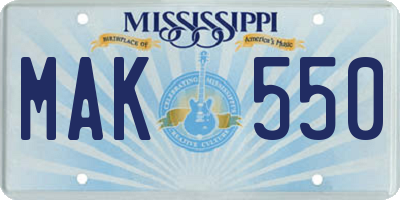 MS license plate MAK550