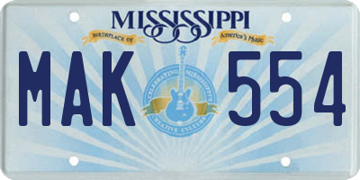 MS license plate MAK554