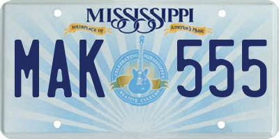 MS license plate MAK555