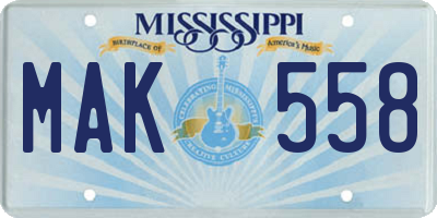 MS license plate MAK558