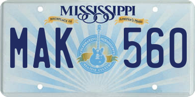 MS license plate MAK560