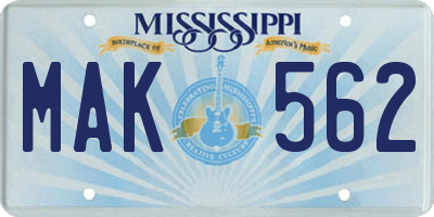 MS license plate MAK562
