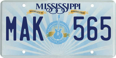 MS license plate MAK565