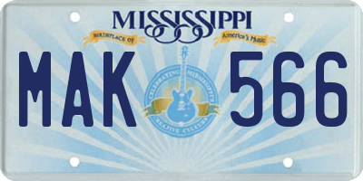 MS license plate MAK566
